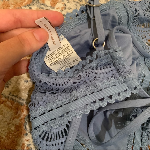 Becca by Rebecca Virtue periwinkle blue crochet halter tie one piece swimsuit π©΅ - Picture 6 of 16